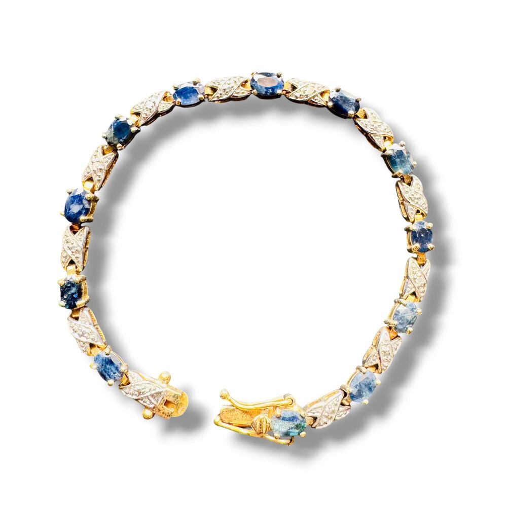 925 Silver Blue Topaz Tennis Bracelet with Secure Box Clasp